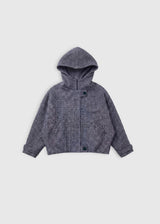 Veste femme bleu indigo Antoine – laine chevron, fermeture zippée, poches passepoilées