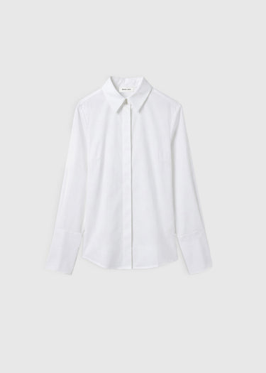Chemise blanche femme classe Antonia – popeline coton stretch, coupe cintrée, boutons nacre