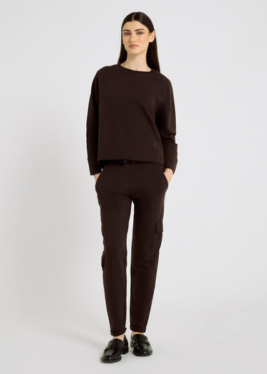 Pantalon molleton femme marron chocolat Albert – coupe près du corps, longueur cheville