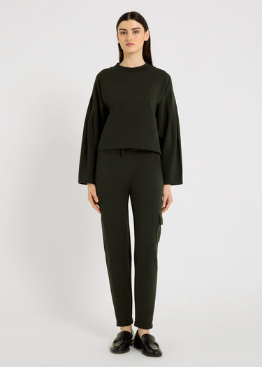 Pantalon molleton femme vert forêt Albert – coupe près du corps, longueur cheville