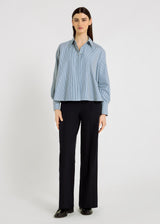 Pantalon tailleur femme bleu marine Alexandre – coupe droite large, taille haute élégante