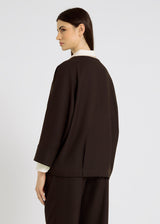 Top femme à rayures marron Andre R – manches 3/4, coupe courte oversize décontractée