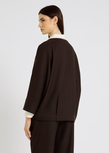 Top femme à rayures marron Andre R – manches 3/4, coupe courte oversize décontractée