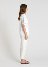 Débardeur blanc femme lin col rond, t-shirt ample estival minimaliste chic – Aubino