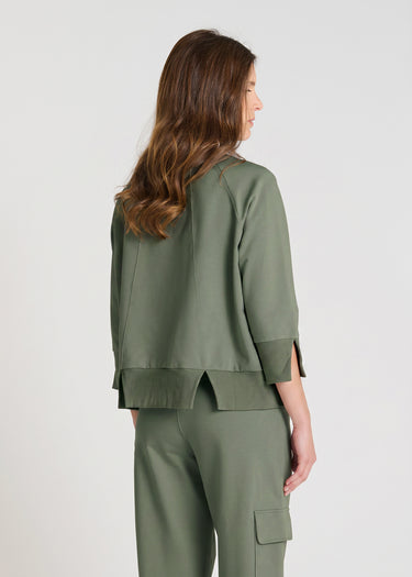 Sweat molleton vert kaki femme, construction moderne, manches raglan - Vue arrière complète Balisier
