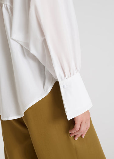 Chemisier blanc femme chic voile de coton détail col ouvert et fronces