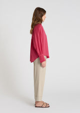 Blouse Camomille rose indien manches bouffantes poignets boutonnés détail dos