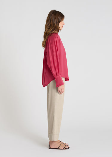 Blouse Camomille rose indien manches bouffantes poignets boutonnés détail dos
