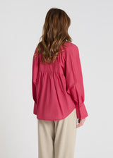 Chemisier femme chic rose indien voile de coton manches longues bouffantes