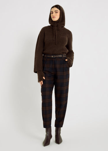 Capuche marron chocolat femme baby alpaga Capucha – liens à nouer, cou couvrant, bord côte, maille douce