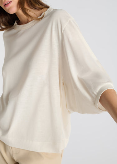 Tee shirt femme ivoire jersey lyocell coupe droite fluide décontractée