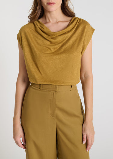 Débardeur femme lin bronze jersey col bénitier structurant devant