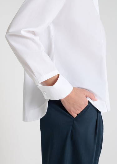 Vue arrière chemise Dahlia blanc optique popeline coton dos fluide chemise femme chic