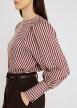 Top Doris bordeaux rayé femme – chemisier chic tendance viscose