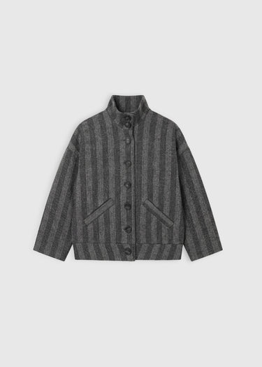 Veste femme anthracite tweed rayé plis dos poches passepoilées – Edison