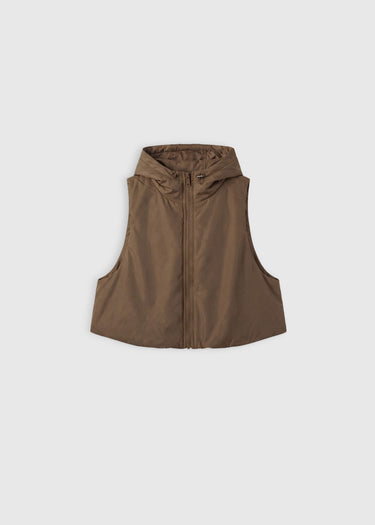 Veste sans manche femme beige légère polyester capuche cordons – Evan