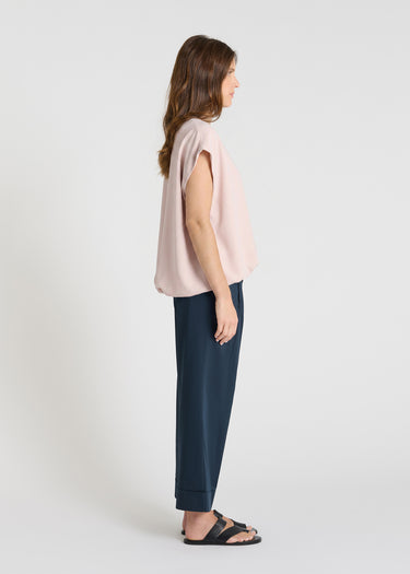 Sweat manches courtes rose femme Edelweiss – silhouette souple, bord-côte encolure V, mi-saison