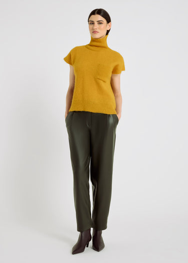 Pull sans manche femme jaune baby alpaga col roulé volume boîte – Edgar