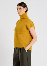 Pull femme sans manche jaune chaud doux baby alpaga épaules couvrantes – Edgar