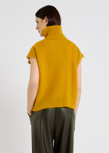 Pull débardeur jaune femme col roulé côtes superposition – Edgar