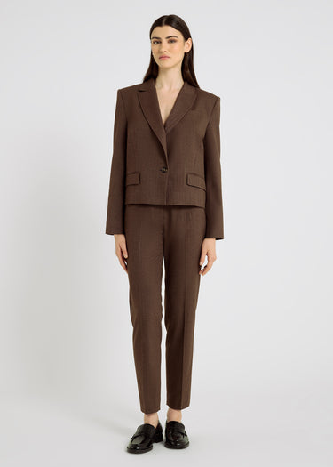 Veste femme marron chocolat chevron col blazer coupe boîte – Edith