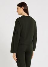 Sweat femme vert foncé coton stretch emmanchure basse plis piqués – Edmund