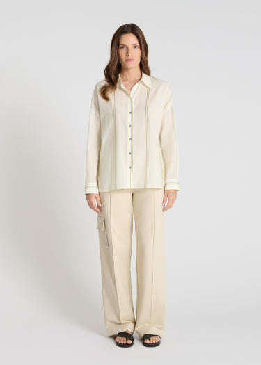 Chemise rayée femme Églantine jaune voile coton léger rayures verticales boutons nacre