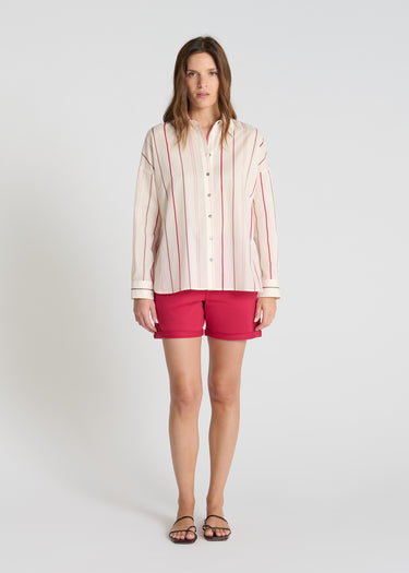 Chemise rayée femme Églantine rose indien voile coton léger rayures verticales boutons nacre