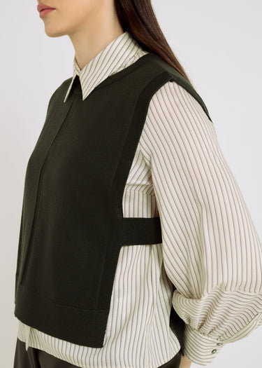 Veste sans manche femme vert foncé mérinos superposition décontracté chic – Ernest