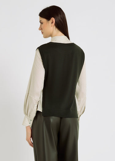 Pull femme sans manche vert foncé laine mérinos italienne – Ernest