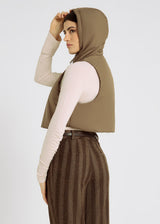 Gilet doudoune femme beige capuche élastique décontracté chic – Evan