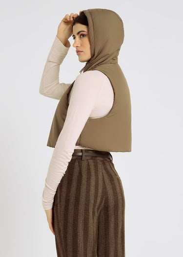 Gilet doudoune femme beige capuche élastique décontracté chic – Evan