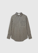 Chemise à rayures femme noire patte boutonnage cachée boutons nacre – Frances