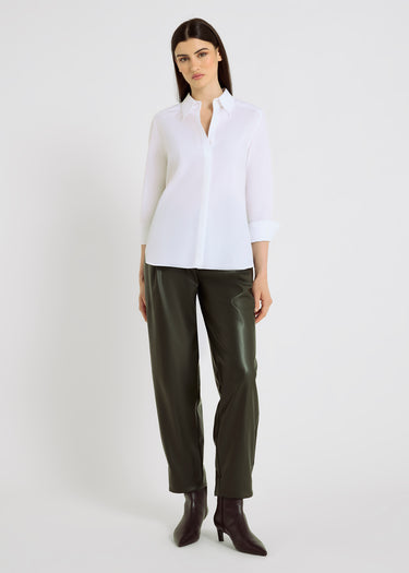 Chemise blanche femme popeline coton coupe droite structurée boutons nacre – Fedora