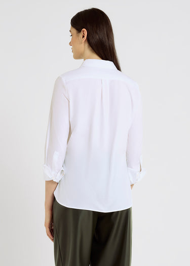 Chemisier blanc femme luxe popeline coton plis dos fentes côtés – Fedora