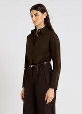 Chemise femme marron chocolat chic patte boutonnage cachée poignets longs – Fedora