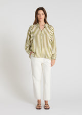 Chemise rayée femme Flore vert kaki voile coton léger rayures verticales manches amples