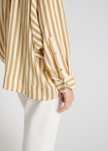 Vue arrière chemise Flore jaune miel rayée voile coton dos fluide manches amples