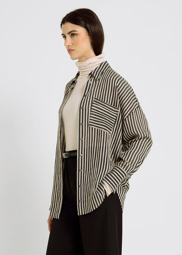 Chemisier noir femme rayé viscose oversize empiècement dos jeu rayures – Frances