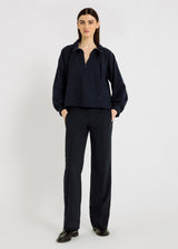 Sweat femme bleu marine molleton coton col zip emmanchure raglan oversize – Franklin