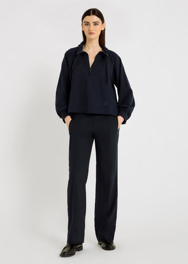 Sweat femme bleu marine molleton coton col zip emmanchure raglan oversize – Franklin