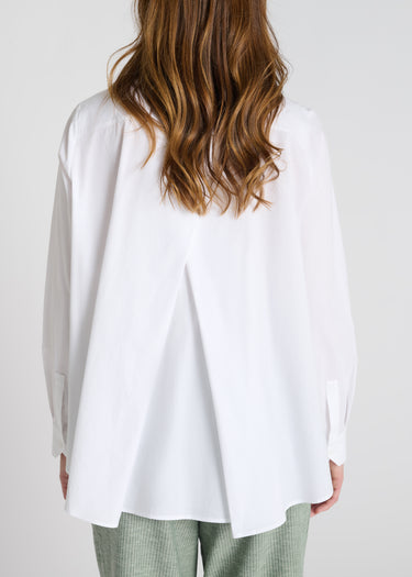 Vue arrière chemise Frésia blanc optique plis dos fluides popeline coton élasthanne