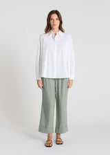 Chemise blanche femme Frésia popeline coton plis dos fluides patte boutonnage cachée