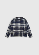 Pull Georges bleu nuit – maille jacquard baby alpaga, boutonnage épaule, fentes côtés
