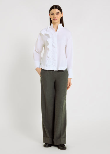 Chemise blanche femme chic col officier en coton twill – Chemise Gabrielle blanc optique