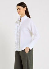 Chemise blanche en coton femme – détail volant et boutons nacre, chemise Gabrielle blanc optique