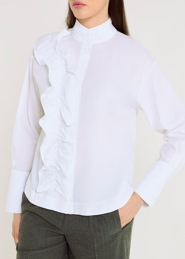 Chemise femme classe blanc optique – coupe droite, emmanchure basse, plis aux poignets, Gabrielle