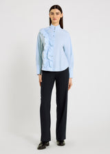 Chemise bleu ciel femme chic col officier en coton twill – Chemise Gabrielle bleu ciel