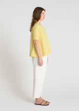 Sweat Girasol jaune porté pull manche courte femme molleton volume évasé fluide décontracté