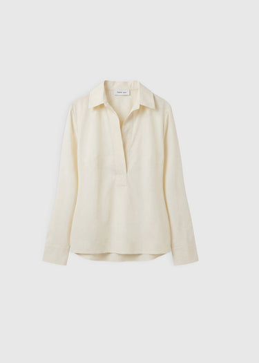 Blouse Hannah ivoire – popeline coton stretch, col polo, pinces poitrine, boutons nacre
